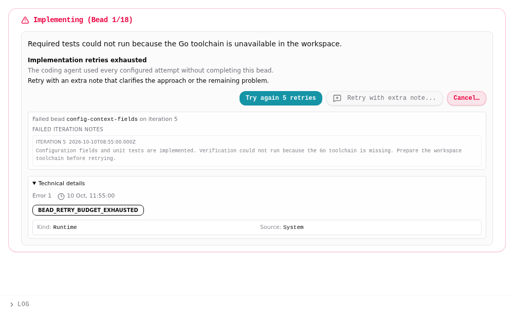 Alternate bead error view